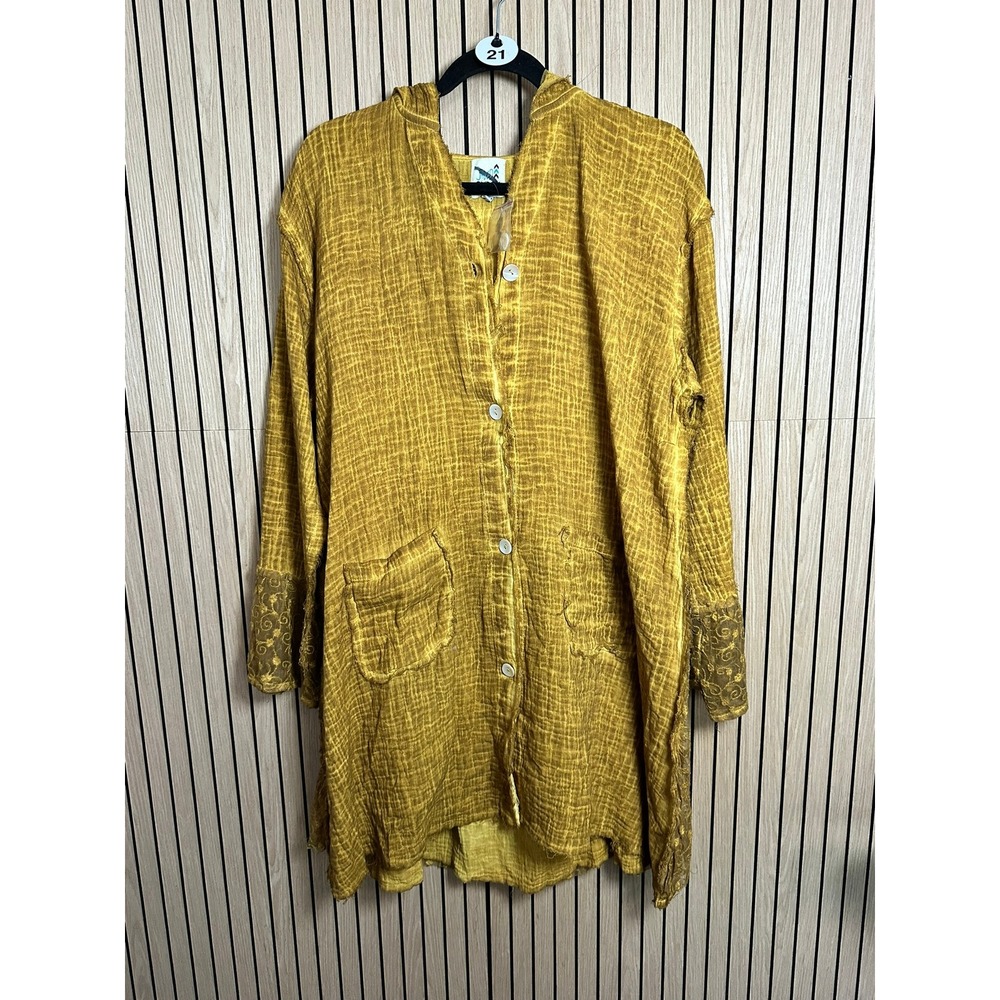 021 Jaded Gypsy Elysia Textured Gauze Hooded Lace Tunic Top (S/M, Yellow, EUC) - Picture 2 of 5